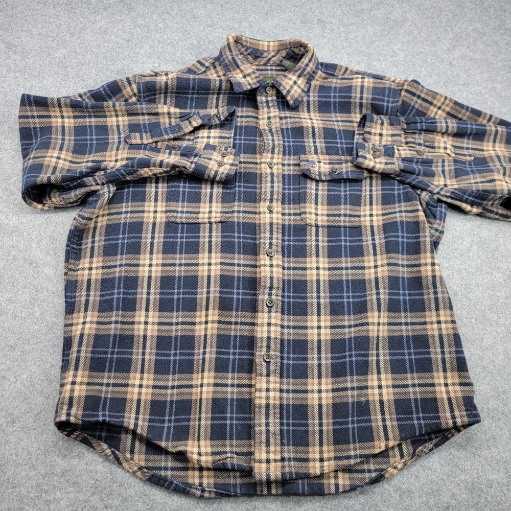 Timberland Long Sleeve Flannel Shirt, Brown Blue Plaid, Cotton, Men's Size XL